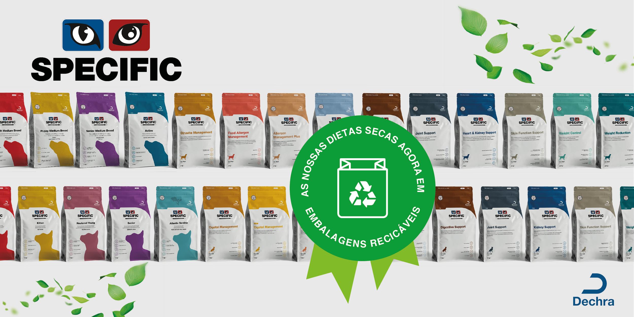 A SPECIFIC tem o orgulho de comunicar que  todos os seus alimentos secos vêm agora em embalagens 100% recicláveis. 
