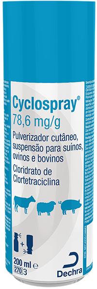 Cyclospray, 78,6 mg/g, pulverizador cutâneo, suspensão para suínos, ovinos e bovinos